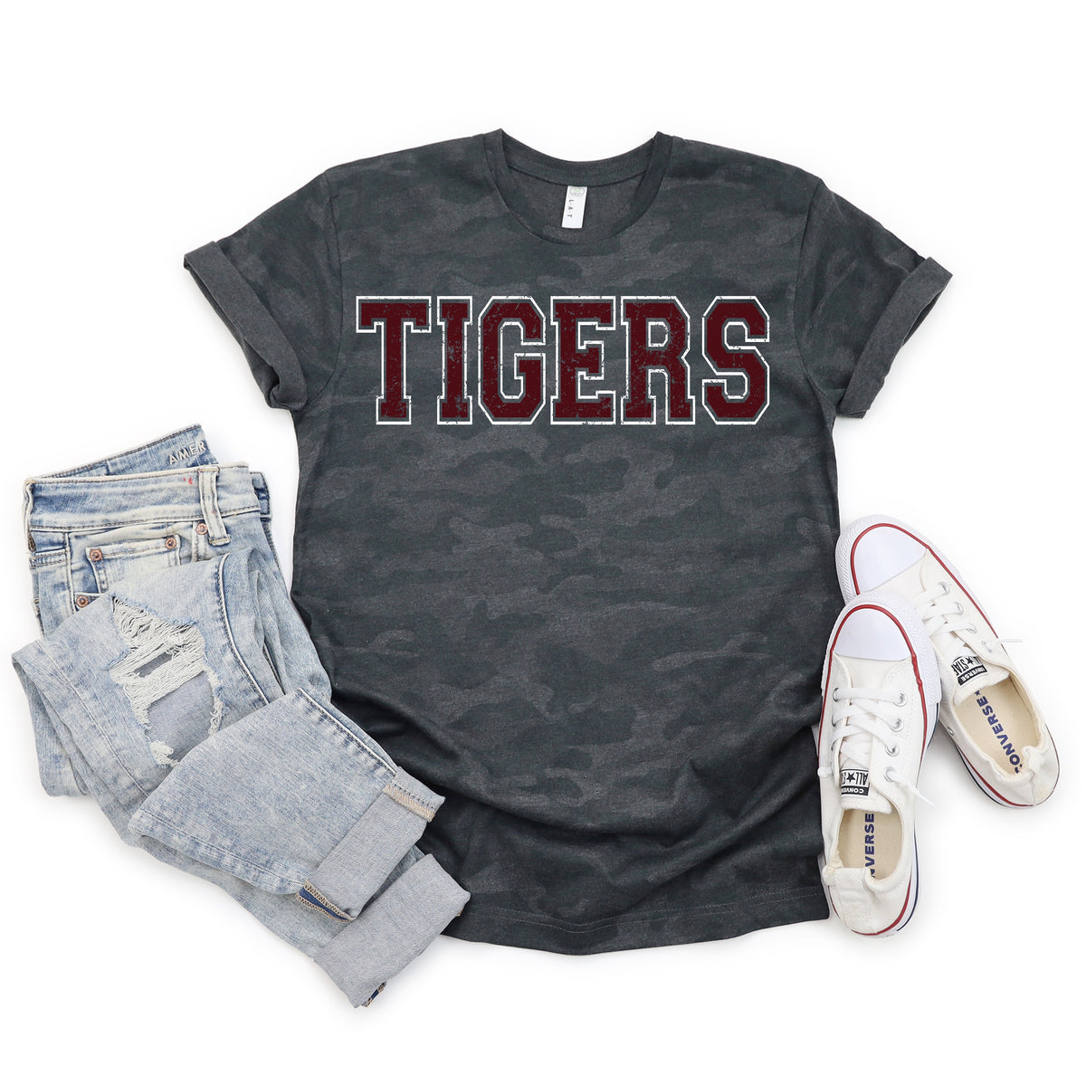 BLACK STORM CAMO VARSITY TEE